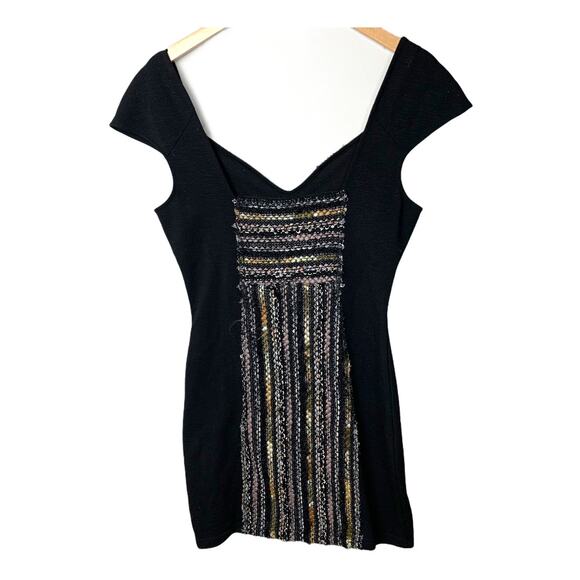 Free People Boucle Knit Bodycon Cap Sleeve Dress Little Black Dress LBD S Small - Picture 5 of 14